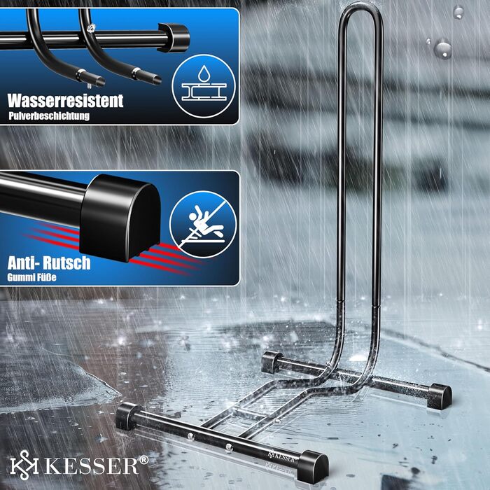 Підставка для велосипеда KESSER® для MTB, E-Bike, Citybike, шосе, з повітряним насосом | Рейс-стійка, для шини до 65мм | Чорний колір