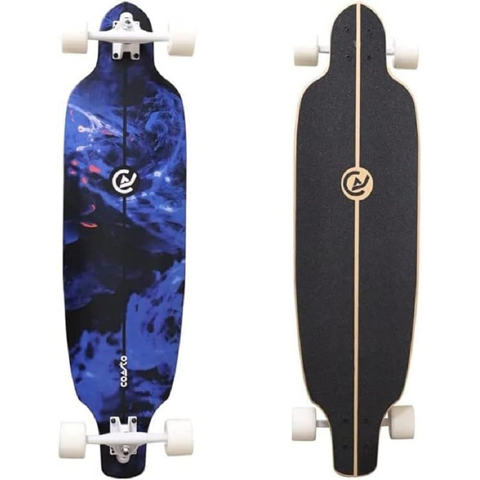 Surfskate Coasto: Скейтборд для скейтпарку, вулиці, памптреку та серфінгу - Круїзер, Offroad - Професійні траки - Прозорий гріптейп (синьо-чорний)