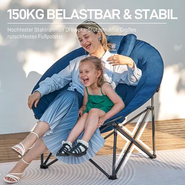Крісло для кемпінгу EVER ADVANCED Luxus Moonchair XXL - велике розкладне крісло для відпочинку, 150 кг, блакитне