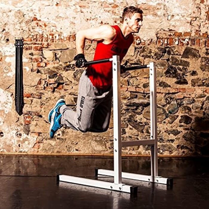 Станція для віджимань GORILLA SPORTS®, 98x65x125 см, до 150 кг, сталевий турнік, м'які ручки, чорна або біла, для фітнесу, паралети, бруси