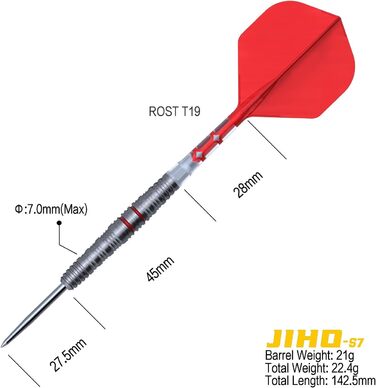 Дартс набір CUESOUL JIHO S1-S8, 21/22/23 г, сталева вістря, 90% вольфрам, з уніфікованим ROST T19 оперенням