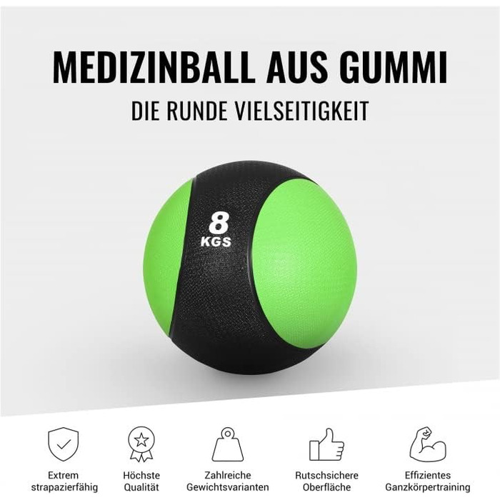 Медичний м'яч GORILLA SPORTS 8 кг, гумовий, нековзний, для фітнесу, Slam Ball