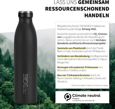 Термос 720°DGREE milkyBottle 1 л, нержавіюча сталь, BPA-free, для газованої води, спортивна пляшка, університет, школа, фітнес, кемпінг, матова чорна