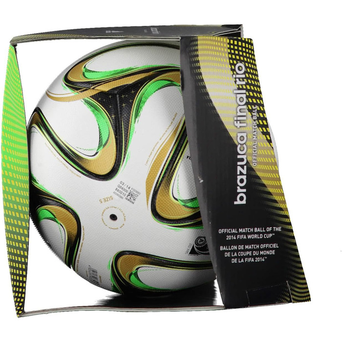 Футбольний м'яч adidas Brazuca Finale Rio 2014, білий/чорний/золотий/зелений, розмір 5