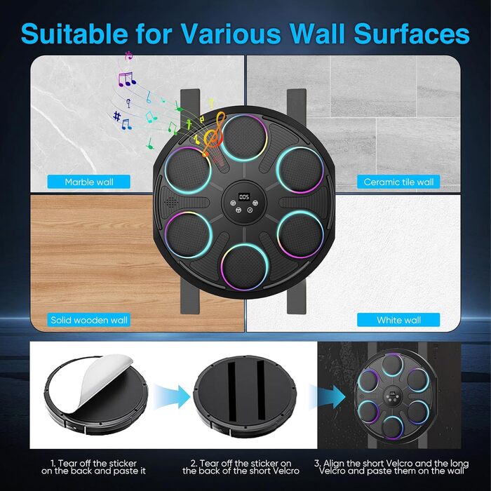 Музична боксерська машина з LED підсвіткою та Bluetooth, настінна, з рукавичками, 9 режимів швидкості, для дітей та дорослих