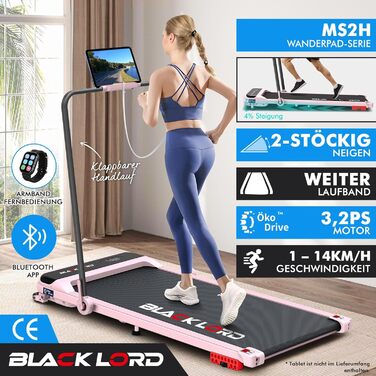 BLACK LORD Laufband MS2H Рожевий: Складаний біговий килимок 2-в-1 для дому та офісу, 3.2HP, до 140 кг, з ручками