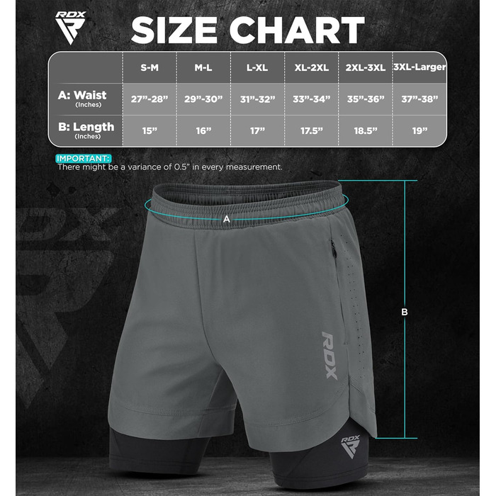 Шорти чоловічі RDX 2-в-1 для бігу та тренувань, компресійні, з кишенями на блискавках (Сірий, XL)