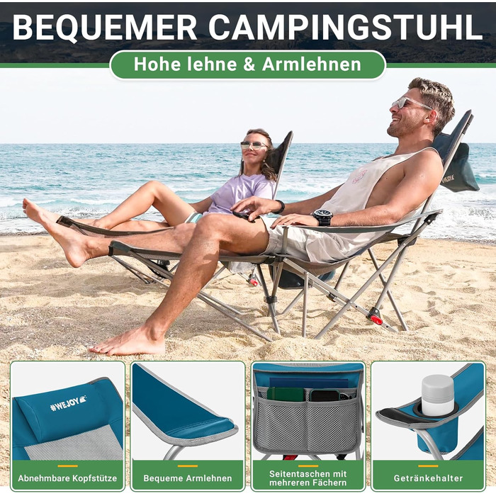 WEJOY Кемпінговий стільчик 2-в-1, складний, з регульованою спинкою та підставкою для ніг, розслаблюючий крісло-лежак з тримачем для напоїв, стільчик для риболовлі на відкритому повітрі, для кемпінгу, сітка, 1 шт., блакитний/сірий