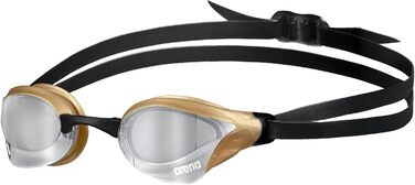 Олімпійська окуляр для плавання Arena Cobra Core Swipe - унісекс, для дорослих, з вигнутими лінзами, анти-запар, UV-захист, 5 змінних накладок на ніс, срібно-золотий