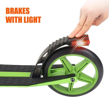 Скутер Lamborghini Tretroller Cityroller Big Wheel: складний, регульована висота, для дорослих та дітей, з підставкою, передньою підвіскою та гальмом на задньому колесі, до 100 кг (зелений)