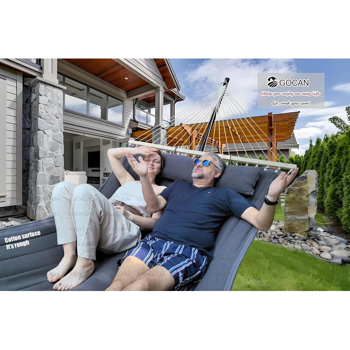 Гаммак GOCAN XXL для 2 осіб, 220x150 см, 330 см, 300 кг, бавовна, для відпочинку на природі, в саду, вдома, для дітей, сірий в смужку
