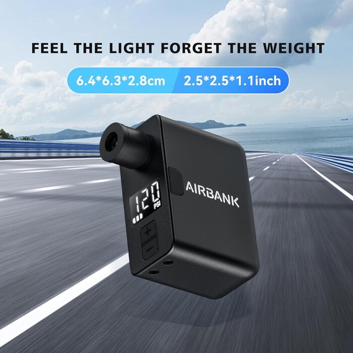 Електричний насос для велосипедів AIRBANK Pocket PRO, 120 PSI, портативний, міні-насос з акумулятором, для ніпелів Schrader і Presta