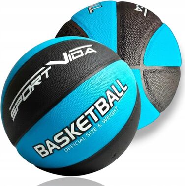 М'яч для баскетболу SportVida, розмір 7 - для гри в приміщенні та на вулиці, з преміум-шкіри PU, антиковзкий, для вулиці та залу, офіційний розмір (75-78 см), чорно-синій