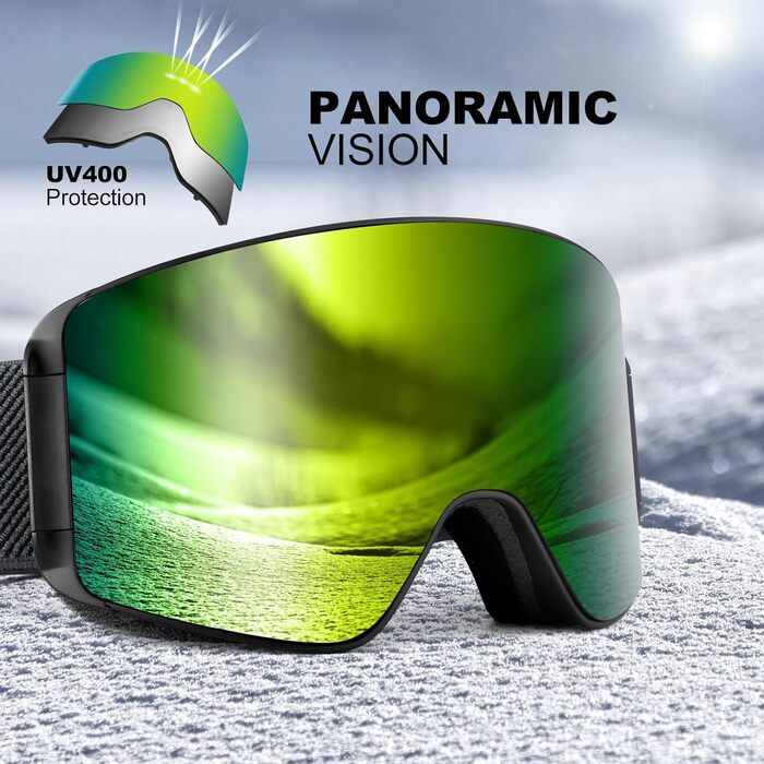 Одаленд Скі-маска для жінок та чоловіків, дітей. Снігові окуляри з антитуманним покриттям, захистом від УФ-випромінювання, магнітними змінними лінзами. Сумісні з шоломом для сноубордингу та катання на лижах. Чорний колір. VLT 8.8% (золоті лінзи — VLT 15%)