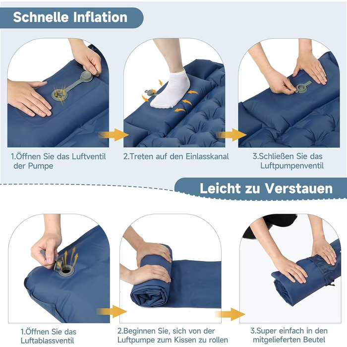 Каремат туристичний HAUSPROFI самонадувний, ультралегкий, з помпою та подушкою, армійний камуфляж (темно-синій)
