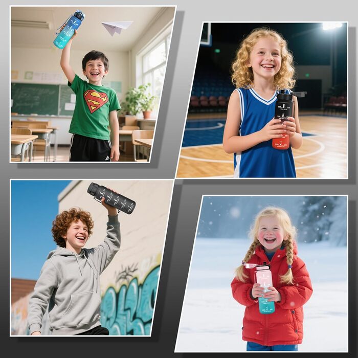 Фляга для води HoneyHolly 1л з фільтром, з маркуванням часу, для спорту, велосипеда, йоги, активного відпочинку (1л, чорний & червоний)