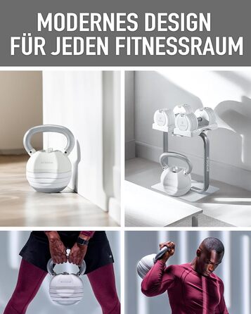 Регульована гиря BYZOOM FITNESS 13,6 кг 5-в-1 для дому, силових тренувань та фітнесу, компактна, для чоловіків і жінок, біла