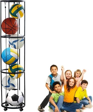 Стійка для м'ячів з колесами, настінна, 3-ярусна: для баскетболу, футболу, волейболу