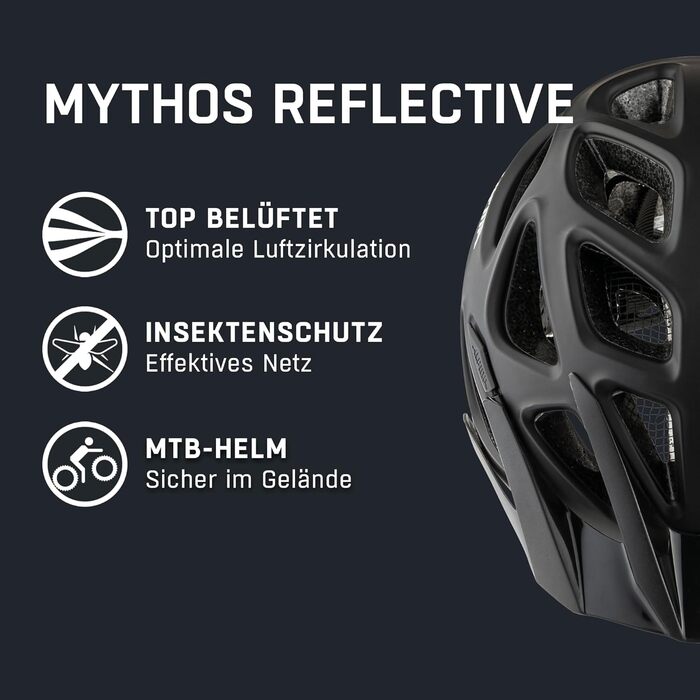 Шолом велосипедний ALPINA MYTHOS REFLECTIVE з сіткою від комах, чорний матовий, M (52-57 см)