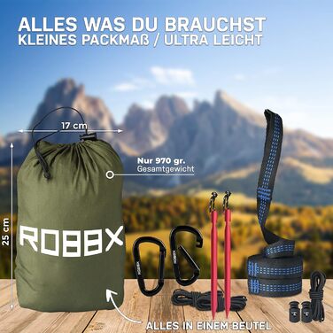 Гамак ROBBX® для 2 осіб з москітною сіткою | 300 кг | Намет-гамак, 290x140 см, оливковий | для кемпінгу та відпочинку на природі
