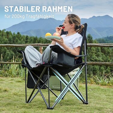 Крісло для кемпінгу Timber Ridge складне, 200 кг, широке сидіння 63 см, з ізольованою сумкою-холодильником, чорне