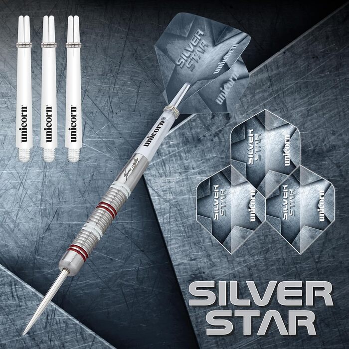 Дротики для дартсу Unicorn Steel Tip, Джеймс Вейд Silver Star, 80% вольфраму, 22г/24г