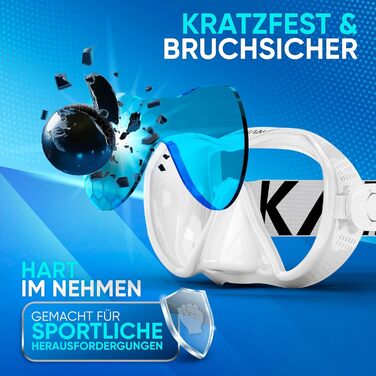 Набір для снорклінгу KAIMANA® AquaVision Elite для дорослих з сумкою, зручна маска для снорклінгу, альтернатива масці для снорклінгу, маска з текстильним/силіконовим ремінцем (AVL Білий, Comfort - Strap)