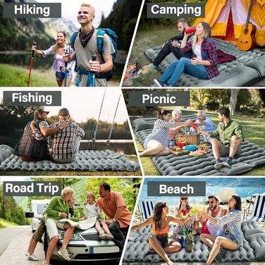 Кемпінговий килимок Yuzonc Double, самонадувний, з насосом для ніг, ультралегкий, товстий, сірий. Підходить для кемпінгу, подорожей, хайкінгу та наметів.