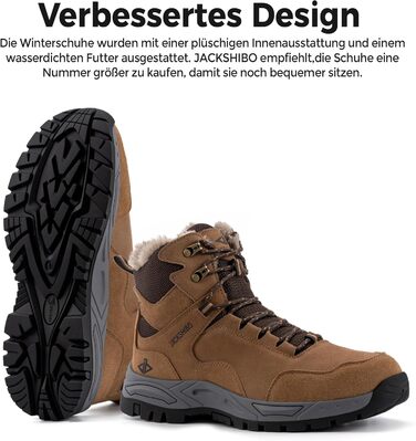 Зимові черевики JackShibo для чоловіків та жінок. Теплі, водонепроникні, з антиковзким покриттям. Зимові чоботи для активного відпочинку на природі. Розмір EU 43, колір коричневий.