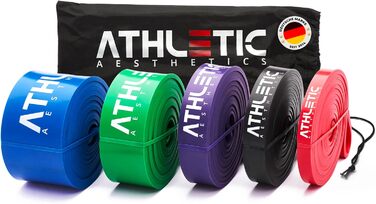 Преміум фітнес-резинки ATHLETIC AESTHETICS для тренувань, набір 5 шт (червона, чорна, фіолетова, зелена, синя) з PDF-гайдом
