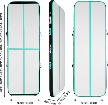FBSPORT Airtrack Matte - килимок для гімнастики та йоги, 200x100x10 см, чорно-зелений