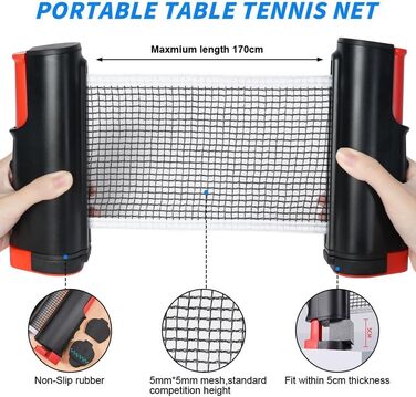 Мережа для настільного тенісу Flintronic, висувна, портативна, 170 см, для гри в приміщенні та на вулиці
