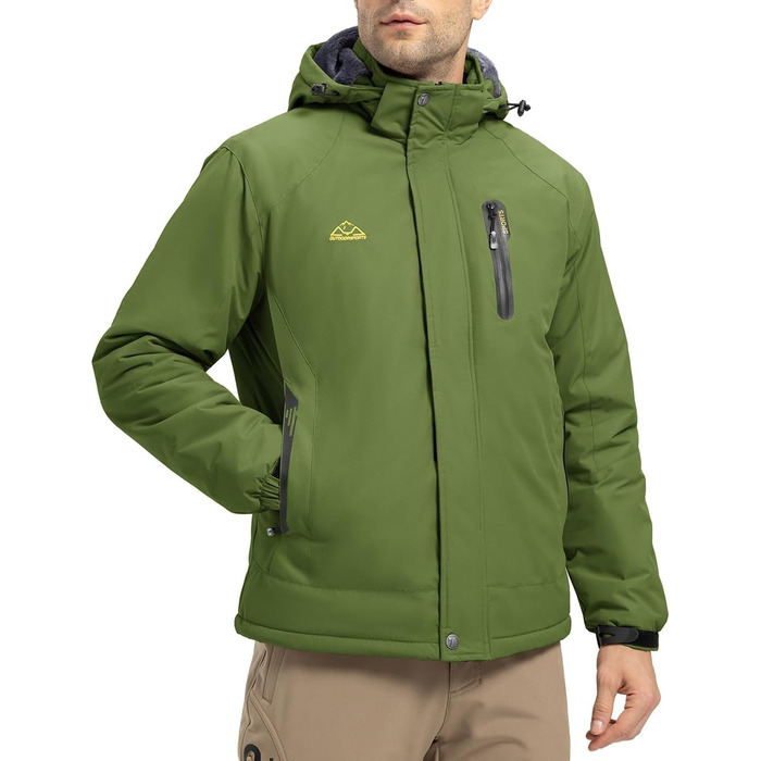 Чоловіча зимова куртка YSENTO, водонепроникна, тепла флісова підкладка, софтшелл, дихаюча, для катання на лижах та сноуборді з капюшоном (L, Зелений)