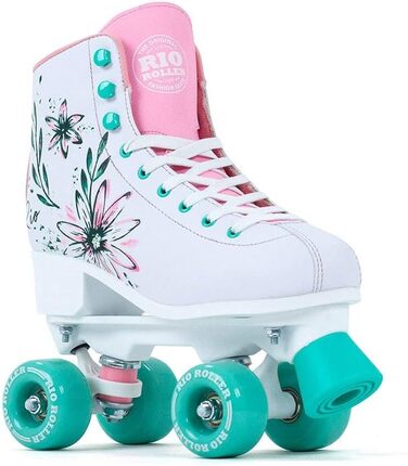 Роликові ковзани Rio Roller Flora Artist для хлопчиків, 4 колеса, білий колір з квітковим дизайном, розмір 38