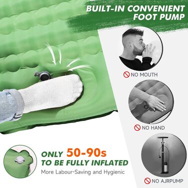 Каремат самонадувний HiiPeak Isomatte 12 см, зелений. Легкий, компактний, з інтегрованими подушками. Ідеальний для кемпінгу та відпочинку на природі.