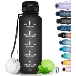 Спортивна пляшка для води Grsta 1,5 л, BPA Free, з фільтром, для газованої води, герметична, з таймерами, для спортзалу, школи, офісу та активного відпочинку, чорна