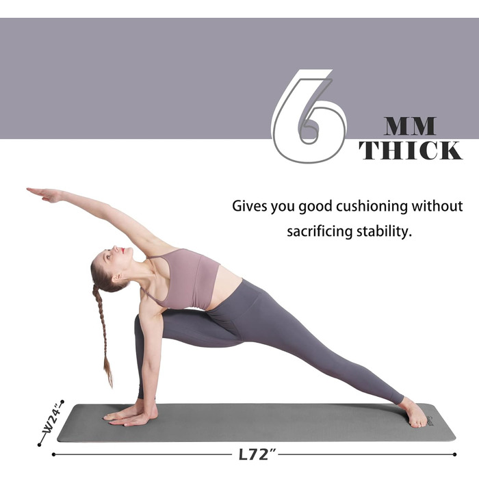 Килимок для йоги та фітнесу Pilates 0.6 см, екологічний, протиковзкий, з сумкою для зберігання та транспортування (72x24 см, чорний/сірий)
