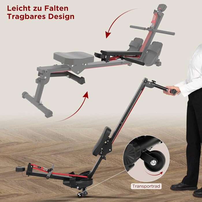 Гребний тренажер для дому, складаний, до 120 кг, червоний