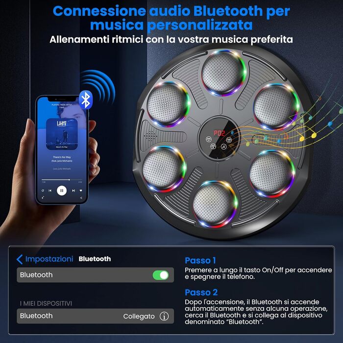 Музична боксерська машина з LED-підсвіткою та Bluetooth, 12 швидкостей та режимів, для дорослих та дітей, чорна