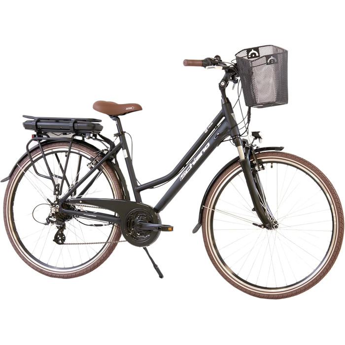 Електровелосипед F.lli Schiano E-Ride 28'' для дорослих, трекінговий, комфорт, акумулятор до 25 км/год, з кошиком і захистом ланцюга, чорний