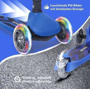 Дитячий самокат-триколісник 2 в 1 Stompa Roller для дітей від 2 років (до 50 кг), з LED-колесами, складаним сидінням та регулюванням висоти, синій