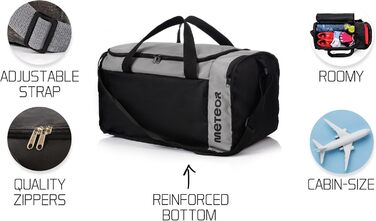 Спортивна сумка Meteor 40 л для дітей і дорослих, чорна/сіра, для плавання, фітнесу, подорожей, плечова, шкільна