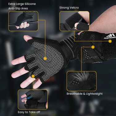 Фінтронік Фітнес Рукавички: Дихаючі рукавички з підтримкою зап'ястя, неслизькі силіконові рукавички для тренувань, важкої атлетики, фітнесу та підтягувань