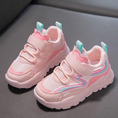 Дитячі спортивні кросівки для хлопчиків та дівчаток: стильні, дихаючі, легкі, унісекс, з антиковзкою підошвою та липучкою. Ідеальні для залу, фітнесу та тенісу (Рожеві, 27 EU)