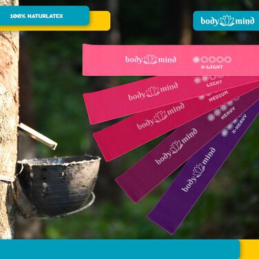Еластичні стрічки для фітнесу Body & Mind® 5 шт. - набір стрічок для силових тренувань, йоги, пілатесу та фітнесу; 100% латекс (рожевий)