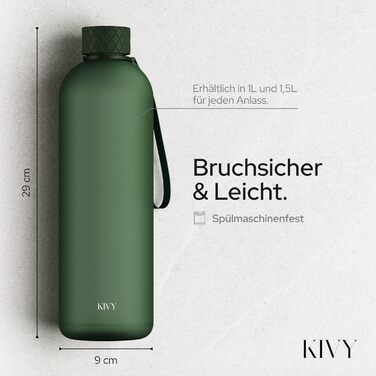 KIVY Пляшка для води 1,5 л, для газованої води, герметична, спортивна, для школи та офісу, придатна для миття в посудомийній машині