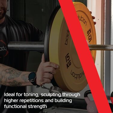 Олімпійські диски Body Revolution з гумовим покриттям, кольорові, 5,1 см, для штанги і кросфіту (1,25–25 кг)
