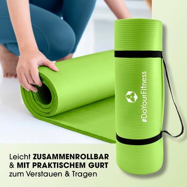 Фітнес килимок DoYourFitness: неслизький, 183x61 см або XXL 190x100 см, 0,8-2 см товщина. Захист суглобів, для йоги та фітнесу, підходить для початківців та професіоналів, для використання в приміщенні та на вулиці. Зелений.