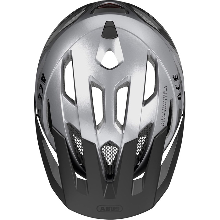 ABUS Stadthelm Urban-I 3.0 ACE: спортивний шолом для велосипеда з LED-ліхтариком, подовженим козирком та магнітною застібкою, для жінок та чоловіків, сріблястий (gleam silver), L (56-61 см)