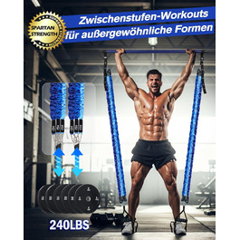 Набір для пілатесу з еластичними стрічками та стержнем, 4 рівні опору (180LBS/140LBS/240LBS/360LBS), для фітнесу, йоги, тренажерного залу, колір градієнт блакитний